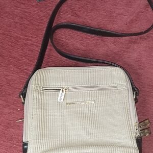 Diverse italy leather and straw fabric handbag